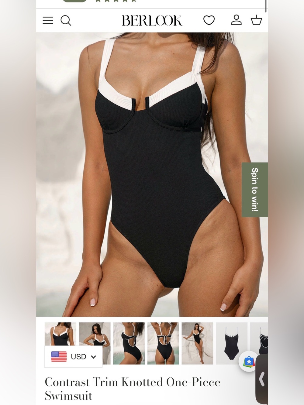 Berlook one piece swimsuit black in medium new with tags